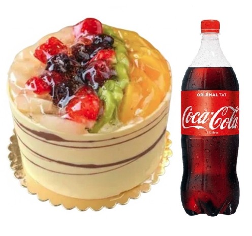 4 ile 6 kişilik karışık mevsim meyveli yaş pasta 1 lt cola en ekonomik tatlı sipariş paketi.